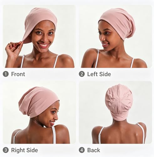 JarseHera 100% Cotton Slouchy Beanie for Women Men Soft Chemo Headwear Set - color: 2 Pcs,dusty Pink+pink