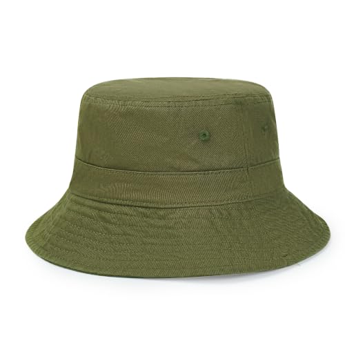 Cotton Bucket Hat Packable Beach Sun Hat for Women Men - color: Armygreen