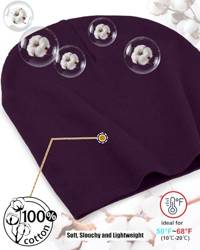 ROYBENS Thin 100% Cotton Beanie for Men Women Lightweight Slouchy Chemo Hat - color: 1pcs-purple