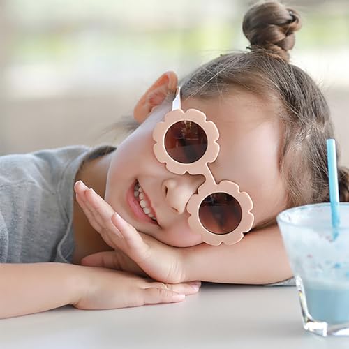 Girls Straw Hat with Flower Round Sunglasses, Summer Foldable Large Brim Sunflower Bowknot Beach Toddler Straw Sun Hat, 2-6T - color: Beige-bow