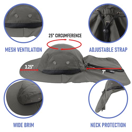 Falari Outdoor Sun Hat, Wide Brim with Neck Flap, Safari Hiking Gardening Fishing Hat - color: Gray