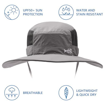 BASSDASH UPF 50+ Fishing Sun Hat Water Resistant Unisex Wide Brim Bucket Boonie Hat for Hiking Camping Safari FH15 - color: Light Grey, size: Large