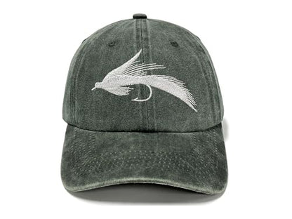 Fishing Baseball Cap for Men Women, Adjustable Embroidered Fish Hat - color: Fly Fishing Lures (Washed Army Green)