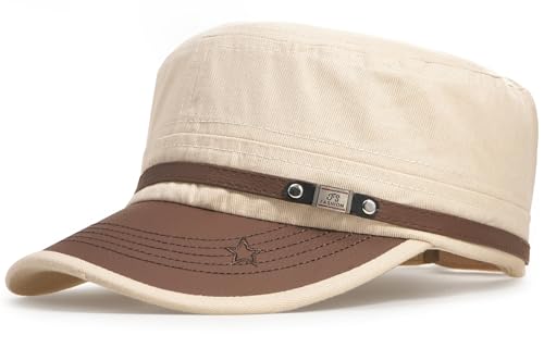 Army Cadet Cap for Men Women Military Flat Top Cap Baseball Caps - color: Star Khaki