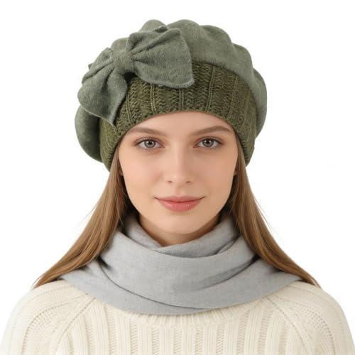 Women’s Vintage Wool Beret Winter Hats Elegant French Beret Beanie Dress Hat for Ladies - color: Green