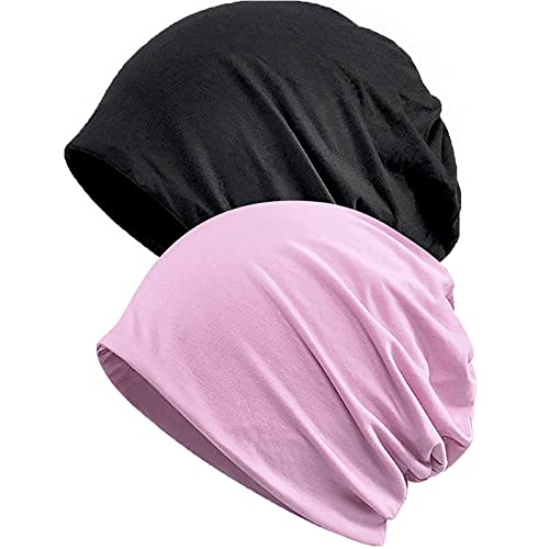 XYIYI Womens Chemo Headwear Hats Cotton Slouchy Beanie Cap Scarf - color: 2pcs Black Purple-o