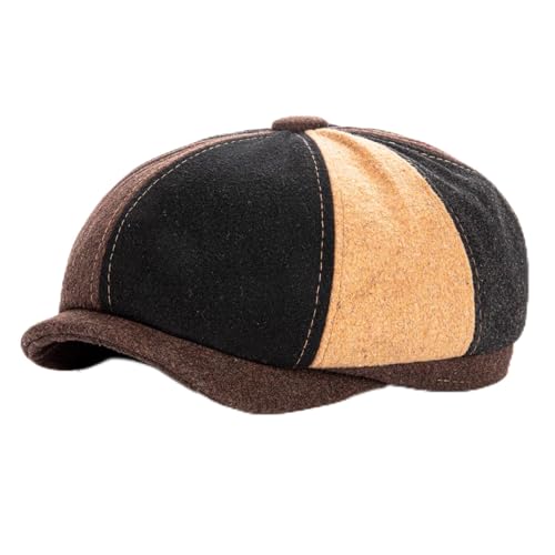 Men's Wool Newsboy Cap 8-Panel Tweed Taxi Hat Herringbone Gatsby Flat Hats - color: B-multi-color