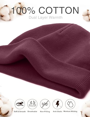 ROYBENS 100% Cotton No Cuff Beanie Hat Men Women, Fisherman Skull Cap - color: Burgundy