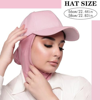 One-Piece Hijab Baseball Cap for Women Quick Dry Sun Hat Outdoor Headscarf - color: Pink
