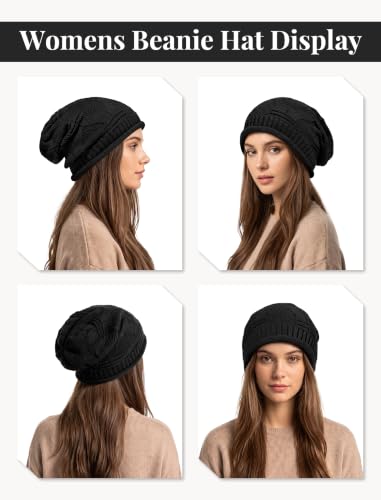 Senker Fashion 2 Pack Winter Beanie Hats for Women, Womens Slouchy Beanies - color: Black Blue