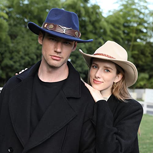 2 Pack Western Cowboy Hats for Women Men 2 Different hat Bands - color: White+coffee