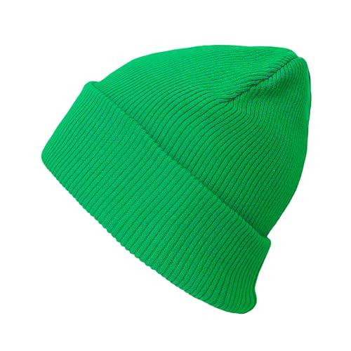The Hat Depot - 100% Cotton Soft and Light Cuffed Skull Plain Daily Washed Beanie - color: Kelly Green 2