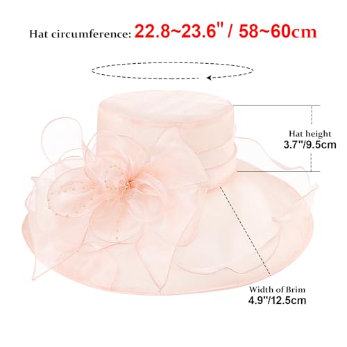 AQOKKA Women Organza Church Fascinators Kentucky Derby Hats for Women and Girls Wedding Flower Tea Party Hat with Wide Brim - color: Flesh Pink