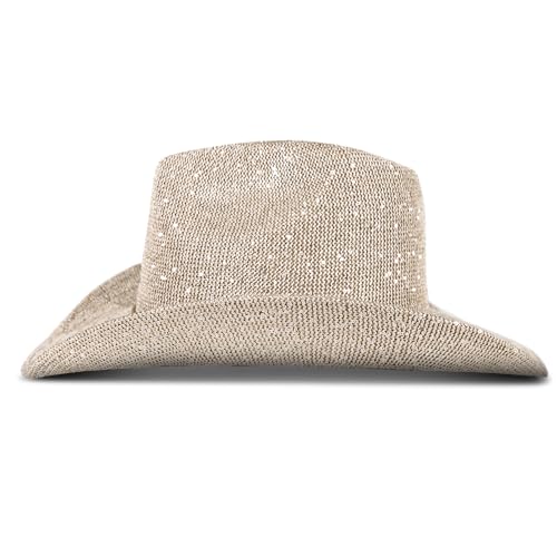 Lucky Brand Women's Straw Cowboy Hat | Rope Design | Western | Style | Fashion | Sun Protection | Breathable - color: Metallic Straw - Champagne