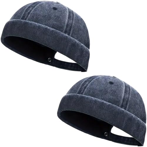 Initlove Docker Hat for Men Vintage Brimless Sailor Hat Beanie Cap - color: Navy + Navy