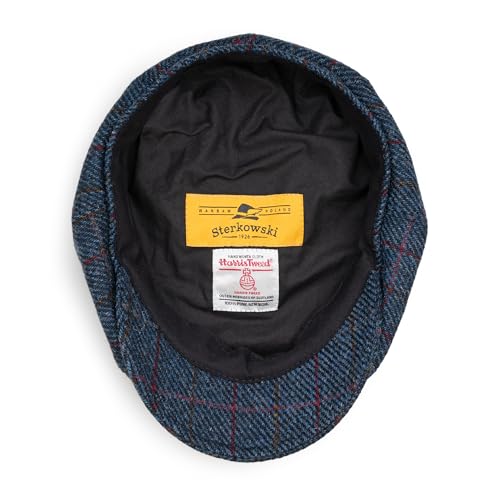 Sterkowski Shelby | 100% Harris Tweed Newsboy Cap for Men | 8 Panel Peaky Style Hat - color: Blue/Red Check, size: 7 1/4