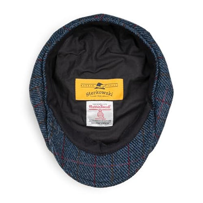 Sterkowski Shelby | 100% Harris Tweed Newsboy Cap for Men | 8 Panel Peaky Style Hat - color: Blue/Red Check, size: 7 1/4