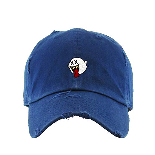 Silly Ghost Vintage Baseball Cap Embroidered Cotton Adjustable Distressed Dad Hat - color: Navy