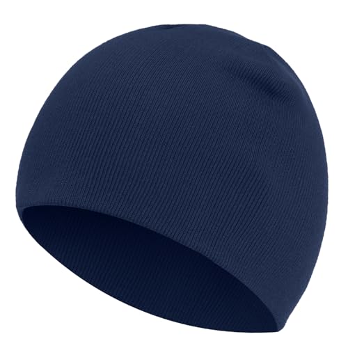 100% Cotton Beanie Hat for Men Women Cuffless Warm Winter Hats - color: 1pcs-navy Blue