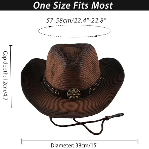 Cowboy Straw Hats，Classic Felt Wide Brim Western Style Hat & Cowgirl Hat with Buckle Women and Men - color: Coffee