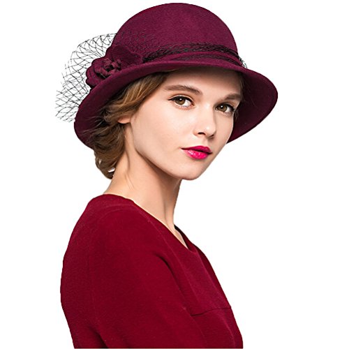 Maitose™ Women's Wool Felt Bowler Hat - color: Wine Red