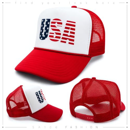 American Flag Patriotic USA Classic 5 Panel Mesh Snap Back Trucker Hat - color: Red - Usa