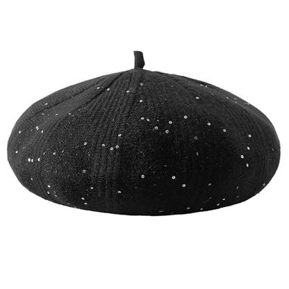 Lanzom Classic Knitted Berets for Women Stylish French Beret Hats for Women Girls Lady Beret Hat - color: Black