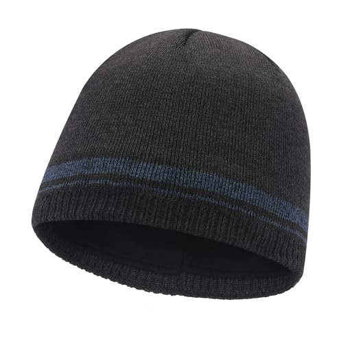 ZLYC Men Fashion Knit Fisherman Beanie Hat Winter Warm Thick Skull Cap - color: Solid Charcoal