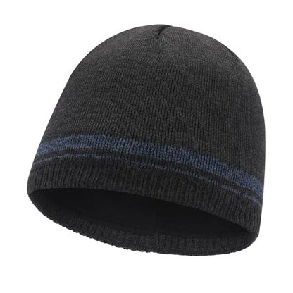 ZLYC Men Fashion Knit Fisherman Beanie Hat Winter Warm Thick Skull Cap - color: Solid Charcoal