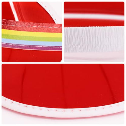 Giovacker Womens Mens PVC Clear Colorful Sun Visor Hats - color: Rainbow Print - Rose Red + Red