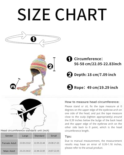yolrdiw Women's Boho Crochet Colorful Hat Tassel Braid Winter Knit Beanie with Ear Flaps Pom Pom - color: Light Grey