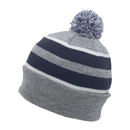 Pacific Headwear Unisex Adult Pacific Headwear Knit Fold Over Pom-pom Beanie - color: Navy/Silver/White, size: One Size