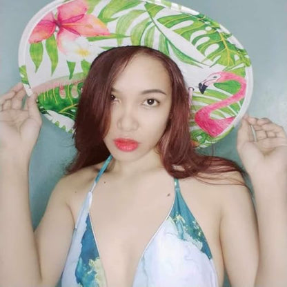 Malabar Hat Fabric Pattern Print Straw Sunhat Men & Women - color: Flamingo