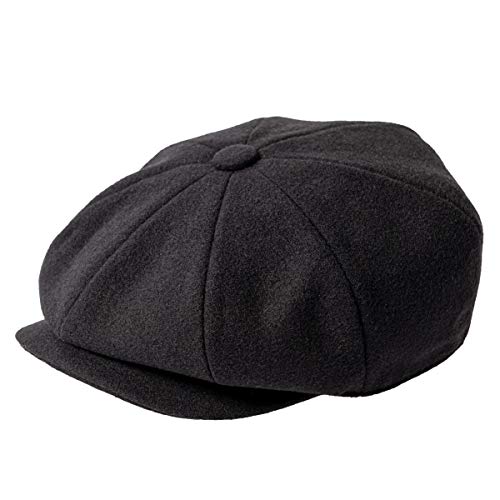 Men Wool Blend 8 Panel Newsboy Cap - color: Black, size: 7 3/8