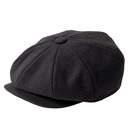 Men Wool Blend 8 Panel Newsboy Cap - color: Black, size: 7 5/8