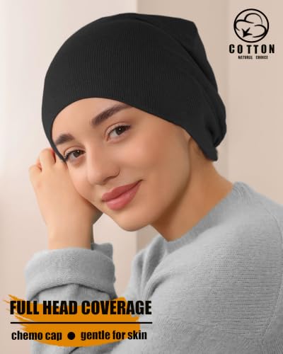 Thin 100% Cotton Fine-Knit Beanie Hat Slouchy Soft Chemo Skull Cap - color: 1-wine Red