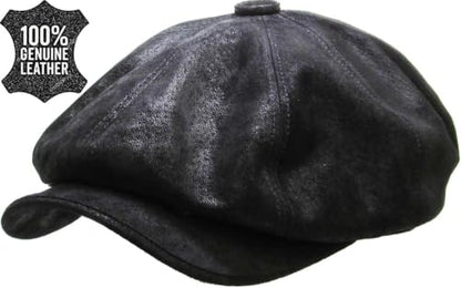 KBETHOS Leather Ascot Made in USA Ivy Collection Classic Newsboy Caps - color: (B) Leather - Black, size: Small-Medium