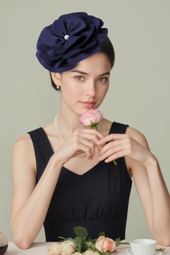 BABEYOND Fascinators Hats for Women Layered Flower Tea Party Derby Hats - color: Navy Blue