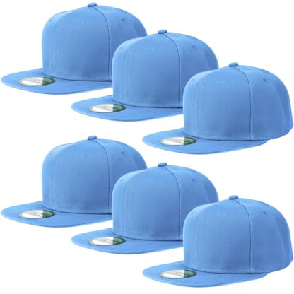 Gelante Plain Blank Flat Brim Adjustable Snapback Baseball Caps LOT 6 Pack - color: Sky Blue