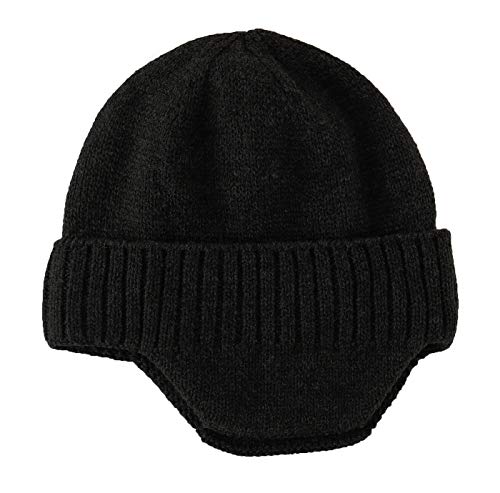 Home Prefer Mens Winter Hat Knit Earflap Hat Stocking Caps with Ears Beanie Hat - color: Black
