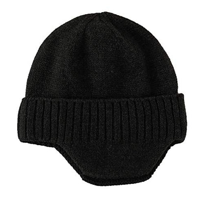 Home Prefer Mens Winter Hat Knit Earflap Hat Stocking Caps with Ears Beanie Hat - color: Black