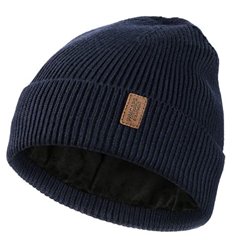 Wmcaps Winter Beanie for Men Women, Soft Warm Fleece Lined Knit Hat - color: Navy Blue