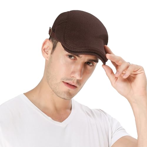 DIYDECAL Mens Breathable Mesh Summer Hat Adjustable Newsboy Beret Ivy Cap Cabbie Flat Cap - color: Brown