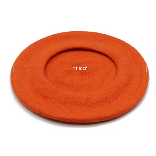 Wheebo Wool Beret Hat,Solid Color French Style Winter Warm Cap for Women Girls Lady - color: Tangerine