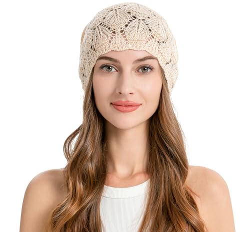 ZLYC Crochet Slouchy Beanie for Women Soft Lightweight Skull Cap - color: Solid Beige