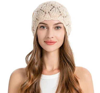 ZLYC Crochet Slouchy Beanie for Women Soft Lightweight Skull Cap - color: Solid Beige