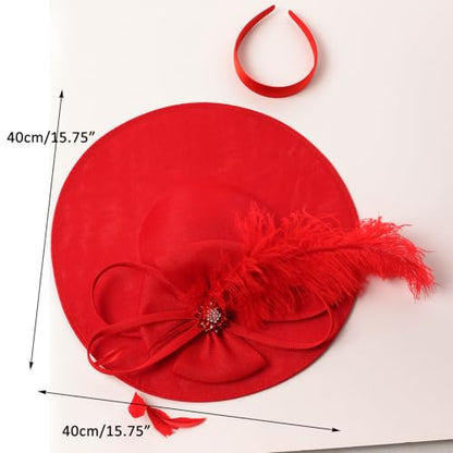 Unpifolov Fascinators Hats Elegant Women Flower Mesh Feathers Wedding Cocktail Bride Headband for Derby Hat Tea Party - color: Red