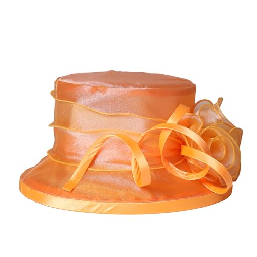Flat Top Sun Visor Hats for Women Floral Bride Wedding Fascinator Hat Bucket Hat Cocktail Party Derby Cap - color: Orange