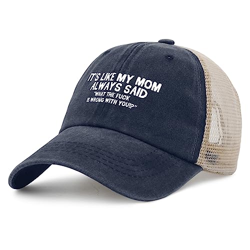 Funny Hat Its Like My Mom Always Said Whats The Fuck is Wrong with You Hats Women Dad Graphic Caps - color: Purplish Blue01
