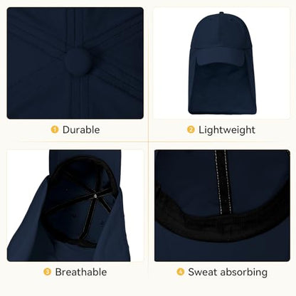 American Trends Mens Sun Hat with Neck Flap, UV Protection Outdoor Flap Hat, Packable Soft Fishing Hiking Gardening Hat - color: Navy